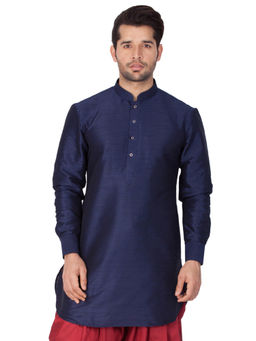 Vastramay - Navy Blue Silk Blend Kurta