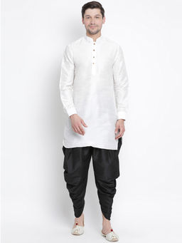 Vastramay - White Silk Blend Kurta And Dhoti Pant (Set of 2)