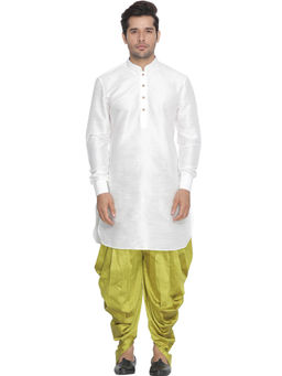 Vastramay - White Silk Blend Kurta And Dhoti Pant (Set of 2)