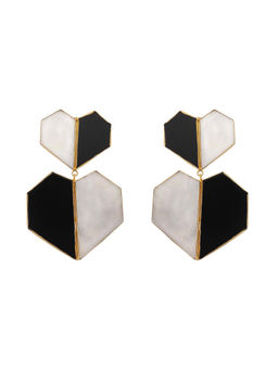 VARNIKA ARORA - Chrome- 22K Gold Plated Black Onyx White Mother Of Pearl Heart Dangler Earrings
