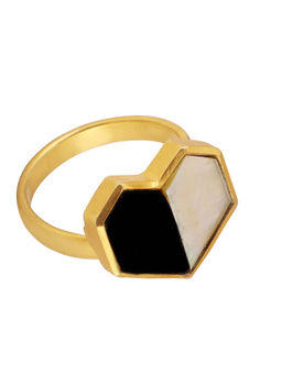 VARNIKA ARORA - Polar- 22K Gold Plated White Mother Of Pearl Black Onyx Ring