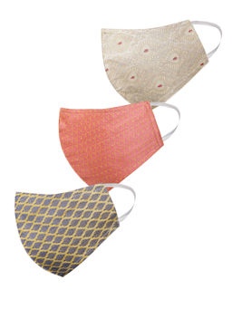 Vastramay - Banarasi Brocade Reusable Anti-Pollution Comfortable Half Face MultiColor Mask (Pack of 3)