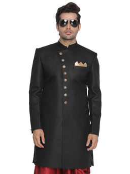 Vastramay - Men Black Polyester Lurex Blend Sherwani Only Top