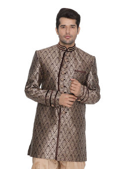 Vastramay - Mens Brown Silk Blend Sherwani Kurta