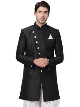 Vastramay - Men Black Cotton Silk Sherwani Only Top