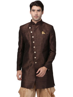 Vastramay - Men Brown Cotton Silk Sherwani Only Top