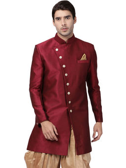 Vastramay - Men Maroon Cotton Silk Sherwani Only Top