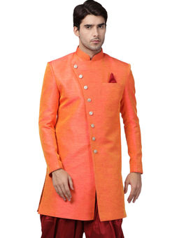 Vastramay - Men Orange Cotton Silk Sherwani Only Top