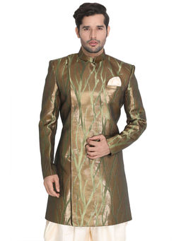 Vastramay - Mens Brown Silk Blend Sherwani Only Top