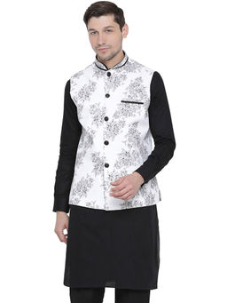 Vastramay - Mens White Cotton Linen Blend Nehru Jacket