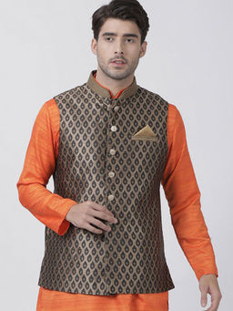 Vastramay - Men Black Cotton Silk Nehru Jacket