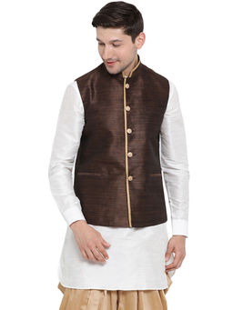Vastramay - Mens Brown Silk Blend Nehru Jacket
