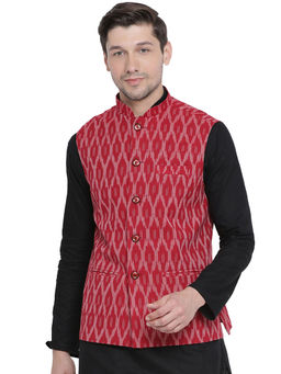 Vastramay - Mens Red Pure Cotton Nehru Jacket
