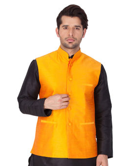 Vastramay - Mens Orange Silk Blend Nehru Jacket