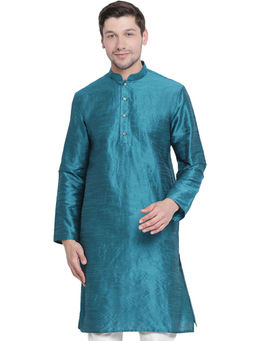 Vastramay - Men Teal Cotton Silk Kurta