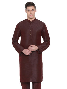 Vastramay - Men Burgundy Cotton Silk Kurta
