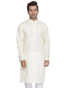 Vastramay - Men Beige Cotton Linen Blend Kurta
