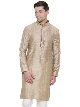 Vastramay - Mens Beige Cotton Silk Kurta
