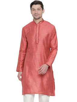 Vastramay - Mens Pink Cotton Silk Kurta