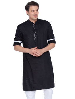 Vastramay - Mens Black Cotton Satin Blend Kurta