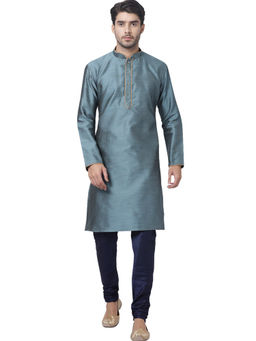Vastramay - Men Light Blue Cotton Silk Kurta Pyjama (set Of 2)