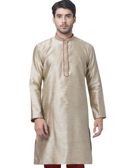 Vastramay - Men Beige Cotton Silk Kurta