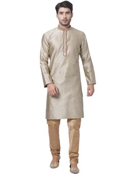 Vastramay - Men Beige Cotton Silk Kurta Pyjama (set Of 2)