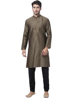 Vastramay - Men Black Cotton Silk Kurta Pyjama (set Of 2)