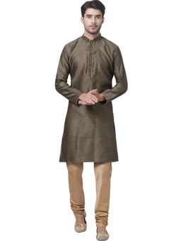Vastramay - Men Black Cotton Silk Kurta Pyjama (set Of 2)