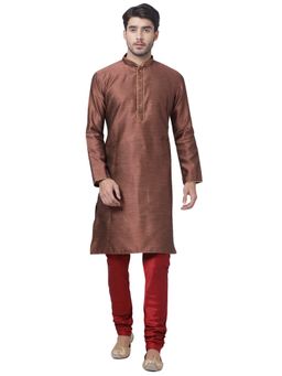 Vastramay - Men Maroon Cotton Silk Kurta Pyjama (set Of 2)