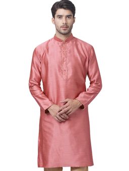 Vastramay - Men Pink Cotton Silk Kurta