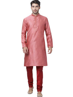 Vastramay - Men Pink Cotton Silk Kurta Pyjama (set Of 2)