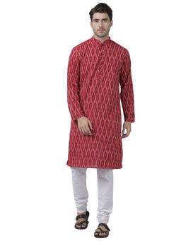 Vastramay - Mens Maroon Pure Cotton Kurta Churidar (Set of 2)