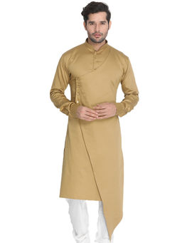 Vastramay - Mens Beige Cotton Satin Blend Kurta