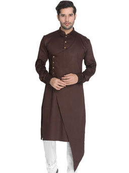 Vastramay - Men Brown Cotton Satin Blend Kurta