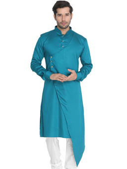 Vastramay - Men Blue Cotton Satin Blend Kurta