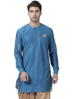Vastramay - Mens Dark Blue Cotton Blend Kurta