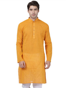 Vastramay - Men Yellow Pure Cotton Kurta