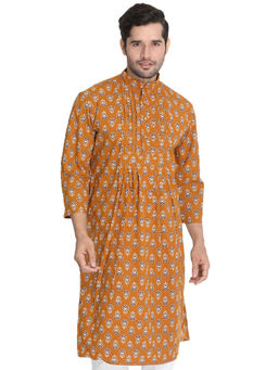 Vastramay - Mens Mustard Cotton Blend Kurta