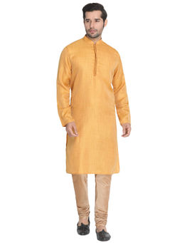 Vastramay - Mens Yellow Silk Blend Kurta Pyjama (Set of 3)