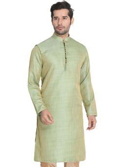 Vastramay - Mens Green Silk Blend Kurta