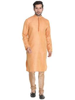 Vastramay - Mens Peach Silk Blend Kurta Pyjama (Set of 3)