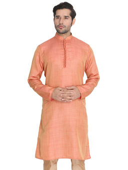 Vastramay - Mens Peach Silk Blend Kurta