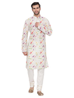 Vastramay - Men Cream Cotton Blend Kurta Pyjama (set Of 2)