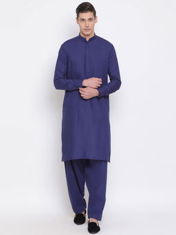 Vastramay - Men Blue Cotton Blend Kurta And Patiala (set Of 2)