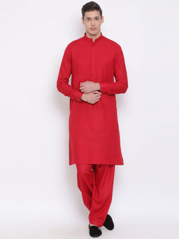Vastramay - Men Maroon Cotton Blend Kurta And Patiala (set Of 2)