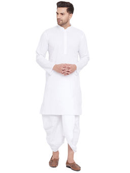 Vastramay - Men White Cotton Kurta And Dhoti (set Of 2)