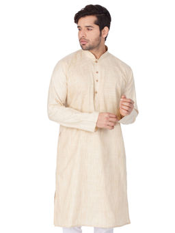 Vastramay - Mens Beige Cotton Blend Kurta