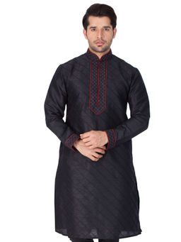 Vastramay - Mens Black Silk Blend Kurta
