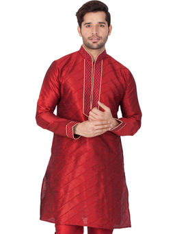 Vastramay - Mens Maroon Silk Blend Kurta